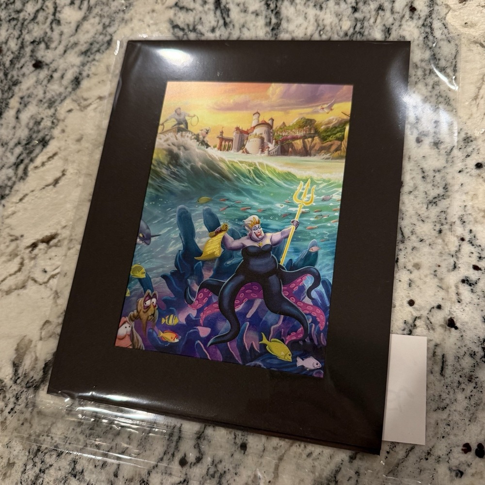 Thomas Kinkade The Little Mermaid Matted Print 7" x 9" Art Disney Ariel Ursula